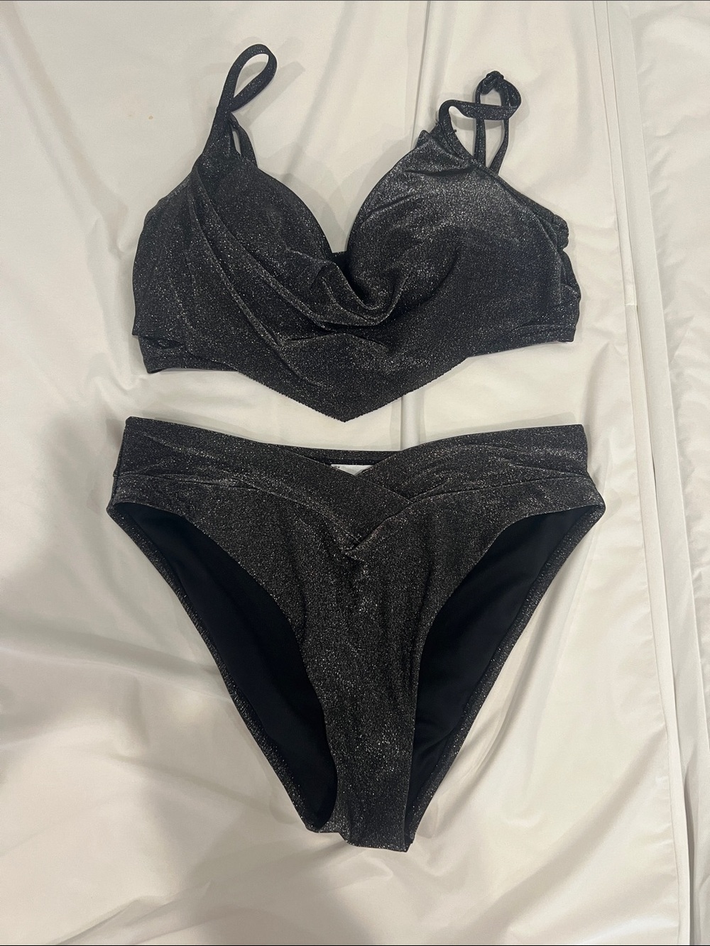 Bar III Black Shimmer Bikini Set